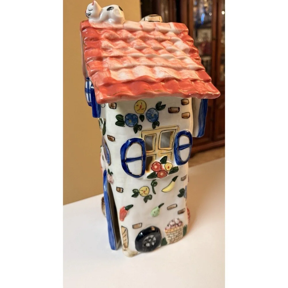 Cottagecore Fairy House Tea Light Candle Holder Ceramic Village Luminary Decor